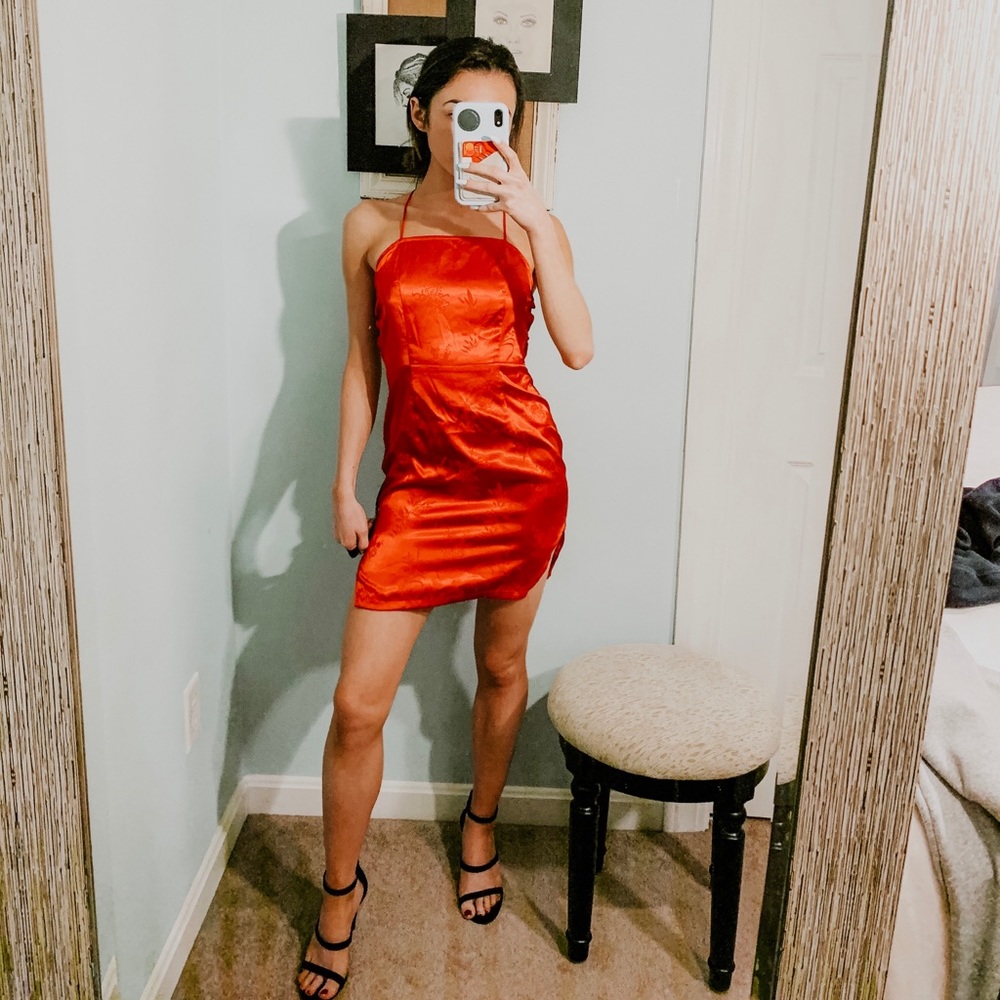 Red silk dress from PrettyLittleThing